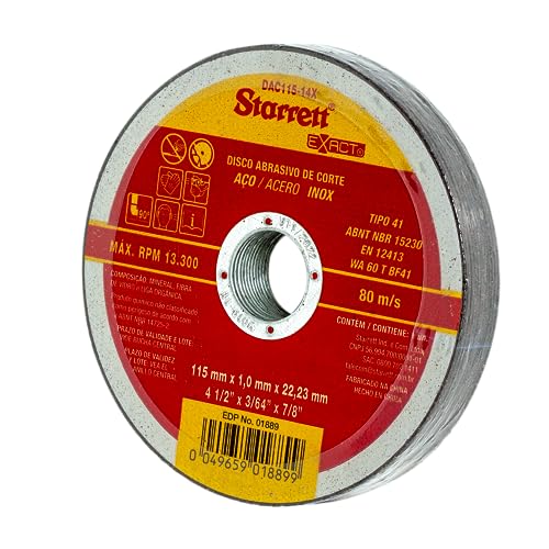 Starrett Angle Grinder Cutting & Slitting Discs - Pack of 12 - For Stainless Steel Metals & Plastics - 115 x 1mm with 22.23mm Bore - 4.5 Cut-Off Wheel