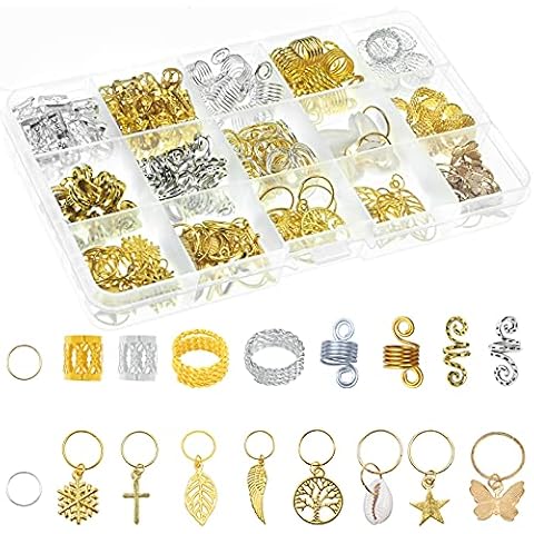 230Pieces Hair Jewelry for Women Braids Dreadlock Hair Jewelry for Braids Beads for Box Braids Accessories Metal Aluminum Clips for Braids Hair Cuffs Jewelry Decoration for Braids Cover