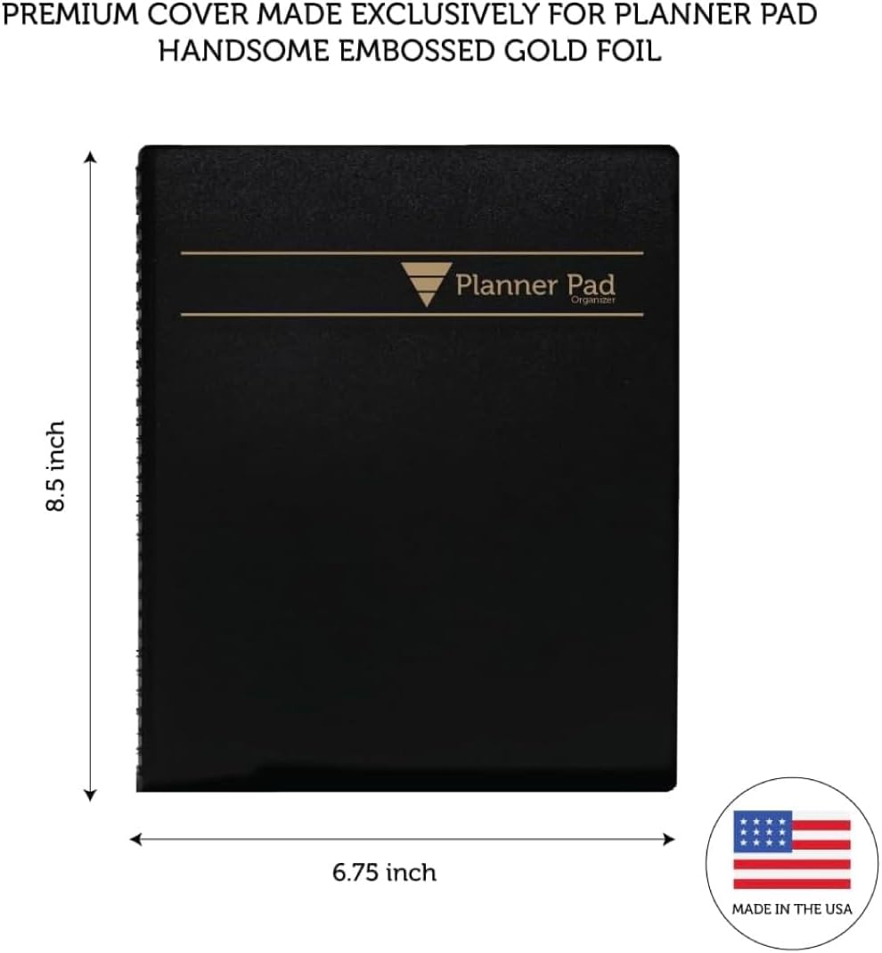 Planner Pad Spiral Bound 3-Tier Funnel Down 12 Month Medium Size Organizer, July 2026 – June 2027 / Academic Year, Black Cover/Black Ink, 6 3/4" x 8 1/2"