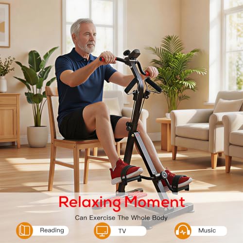Image of 3-in-1 Pedal Exerciser with Resistance Bands, Under Desk Bike for Seniors Arm & Leg Workout, Adjustable Tension Floor Cycle with Massage Rollers, Seated Mobility Equipment