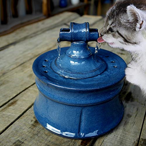 1.5L Water Fountain for Cats and Dogs， Pet Ceramic Water Dispenser， Smart Drinking Water Bottle， Ultra Quiet (Color : Blue)