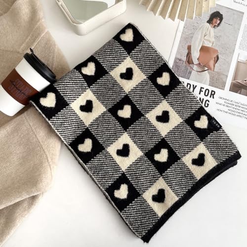 CORIRESHA Women's Holiday Gift Winter Warm Cute Heart Checkered Print Scarf Shawl4