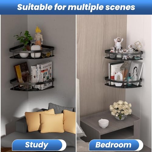 Image of Boniry 2 Pcs Bathroom Accessories Aluminium Heavy Duty Self Adhesive Bathroom Corner Shelf for Wall, Multipurpose Wall Mounted Bathroom Organiser, Washroom Organizer (Black)