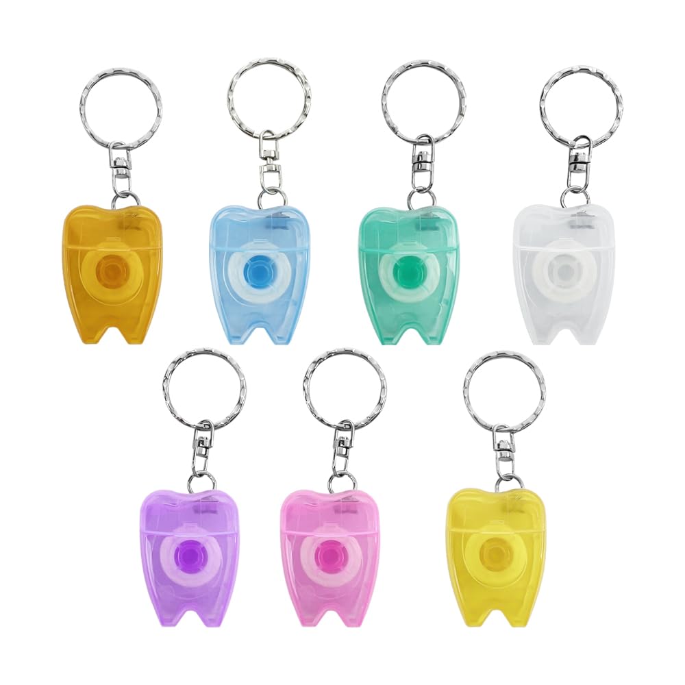 YOUYA DENTAL 20Pcs Portable Cleaning Mint Dental Teeth Floss Tooth Shaped Key Chain Flat-Line Design Floss Roll Cleaning Oral Care Tooth Cleaner
