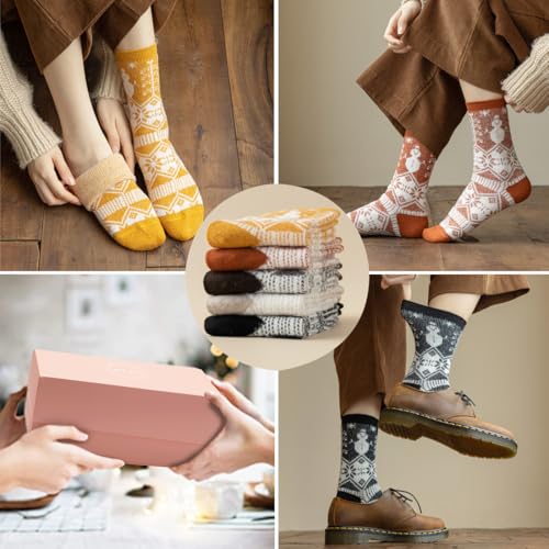 Image of ICEIVY 5 Pair Fuzzy Cozy Socks for Women - Warm Comfy Soft Casual Home Sleep Winter Wool Socks - Gifts for Women