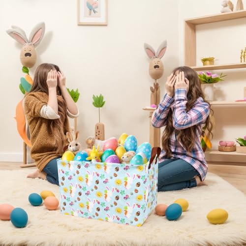 Image of Easter Basket for Kid Large Empty Rectangular Cute Easter Gift Storage Basket Bunny Eggs Decor (Rabbit Butterfly Sun)