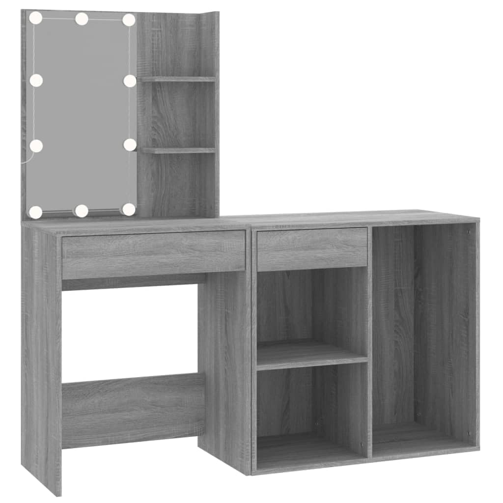 LED-Schminktisch Mit Schrank Grau Holzwerkstoff | Mit Spiegel, USB-Licht Warm-Kaltweiss, Stauraum, Make-up Tisch