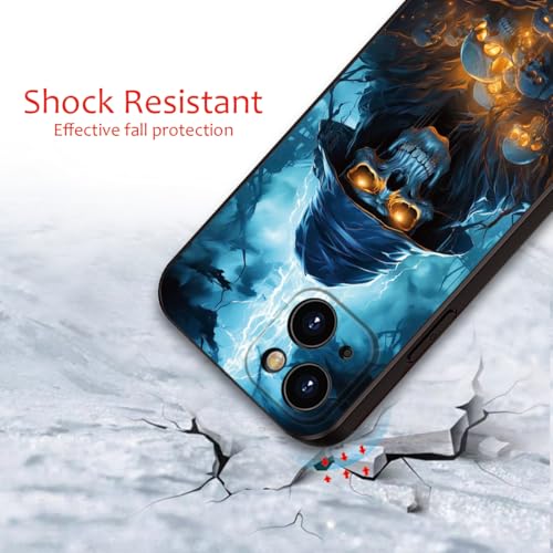 Printed with Skull for iPhone 14 case, Printed with a skeleton pattern bathed in lightning, the Silicone shockproof case makes your phone look cool and eye-catching(A1-skull-Death God Skeleton )