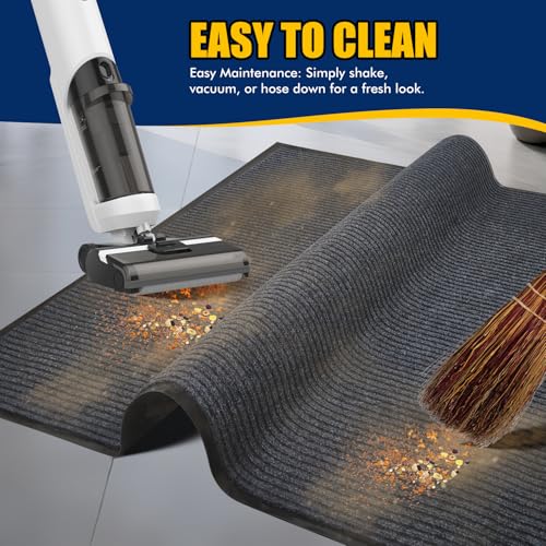 Image of Extra Large Indoor /Outdoor Entrance Mat - 4 x 6 Feet, Rubber Border Door Mat Heavy Duty, Waterproof, Low-Profile, Easy to Clean, Rubber Entry Mat, Commercial Floor Mat, Charcoal Grey