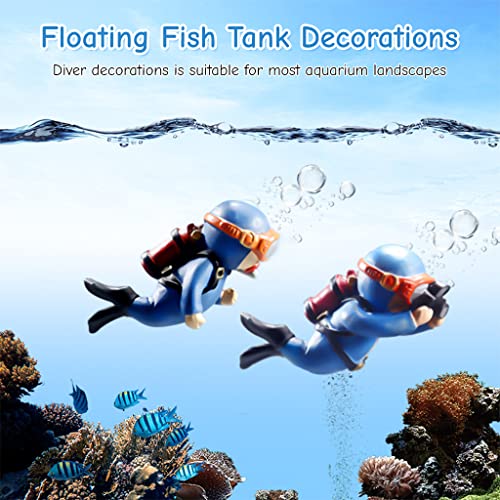 Image of Qpets Aquarium Floating Diver Decorative Items Resin Cute Cartoon Fish Tank Accessories 2 Pcs Blue 7cm Floating Ornament for Aquarium Landscape Decor