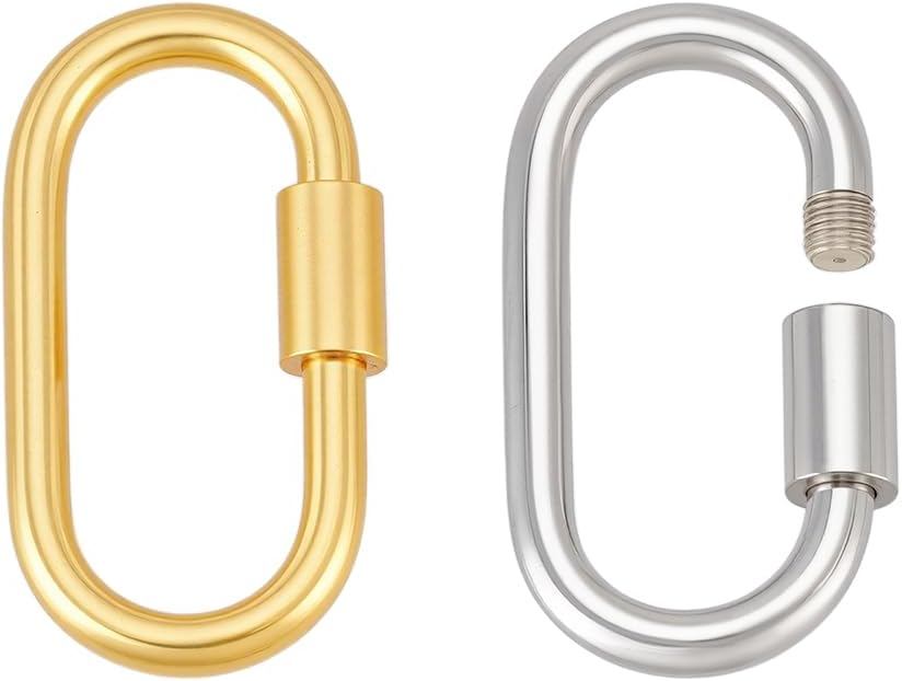 PH PandaHall 2pcs 925 Sterling Silver Screw Lock Clasps, 15x8.5mm Long Necklace Clasp and Closure Bail Clasp Necklace Enhancer Connector Key Clasps for Jewelry Craft Keychain Making, Golden & Platinum