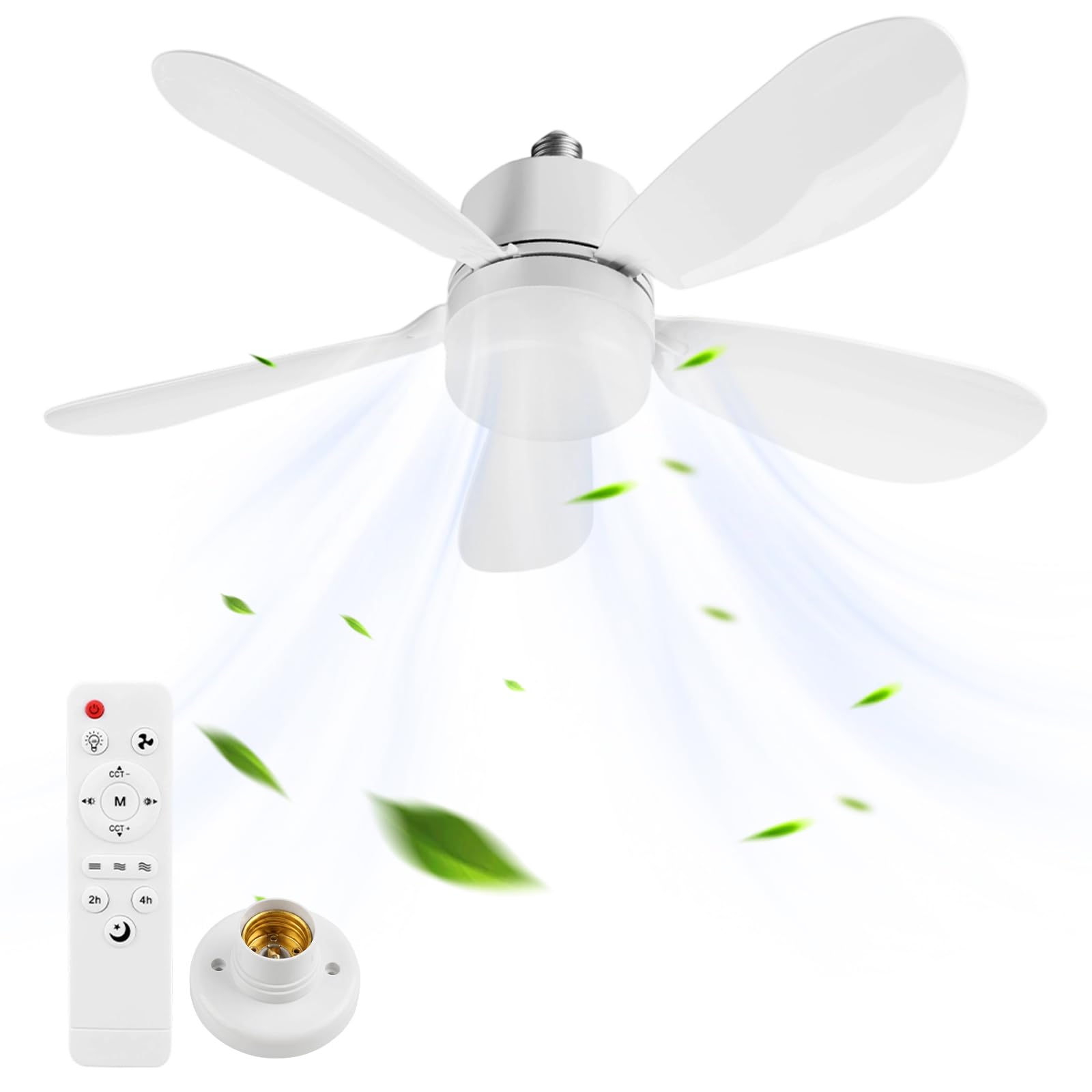 AZURAOKEY 2 in 1 Ceilings Fans with Lights & Remote Control, 52cm Ceiling Fan Light Bulb Socket Fitting, Dimmable 3000-6500K 3 Color 3 Speed Timing Fan Lights Ceiling for Bedroom Living Room Kitchen
