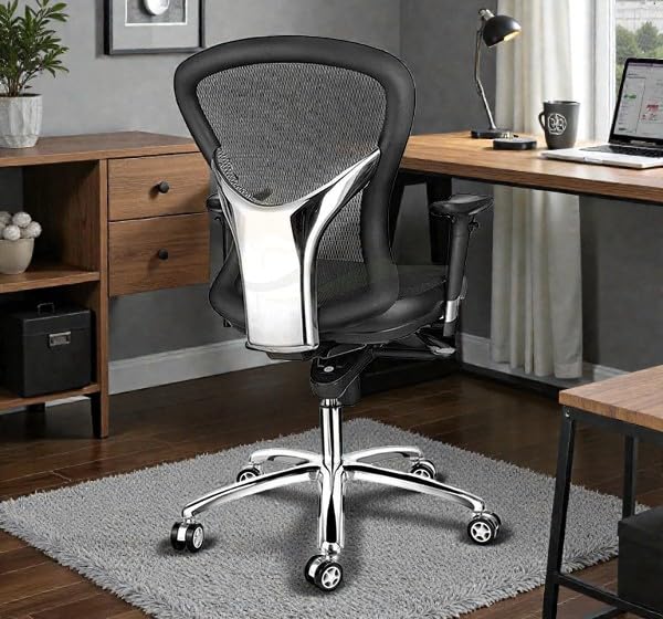 Image of Ergonomic Mesh Office Chair with Adjustable Armrests | Breathable Mesh Back, Height Adjustable Seat, Chrome Base, 360 Swivel, Smooth Rolling Wheels, Chair for Home, Office & Study (Black)
