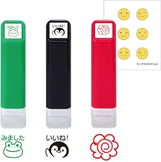 こどものかお スケジュール浸透印 スタンプ 3種セット +オリジナルミニシール (カエル･みました | ペンギン･いいね | はなまる)