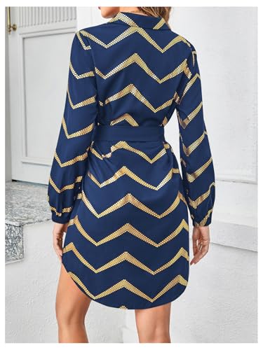 Image of SweatyRocks Women's Metallic Gold Long Sleeve Dresses Collar Shirtdress Casino Night Party Outfit