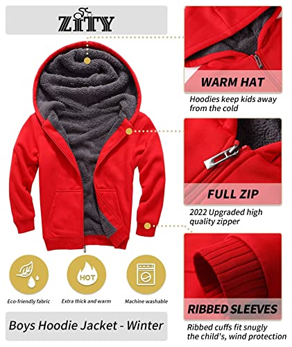 Image of ZITY Boys Zip Up Hoodie Fleece Jacket Kids Sherpa Lined Sweatshirts Outerwear Unisex Warm Winter Coat 6-15 Years Old