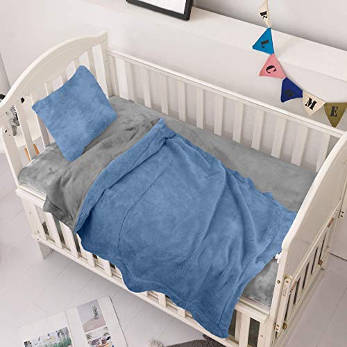 Crib Bedding Set - Crib Bedding Set Girl - Baby Bedding Crib Set Boy - Nursery Bedding Set - Crib Comforter Set - Set of 3 Grey and Light Blue Baby Bedding Set.