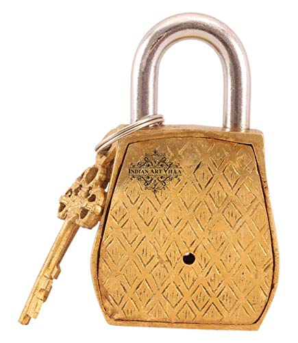 Image of Indian Art Villa Brass Handmade Vintage Antique Style, Owl Shape Door Security Lock, with 2 Keys