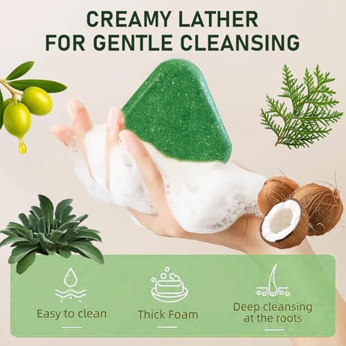 Image of Usman Grass & Oriental Arborvitae Leaf Shampoo Bar，Solid Shampoo to Strengthen Hair & Reduce Breakage, Deep Cleansing at Roots, Gentle Hair and Scalp Care for Men and Women (Green)