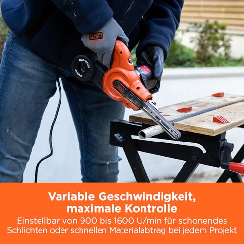 BLACK+DECKER 350W, 13mm Feilenschleifer mit 3 Schleifbändern & Staubsammelsystem, KA900E-QS