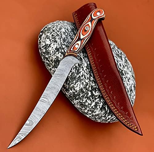 Custom Handmade Damascus Steel Boning Knife Chef Knife Kitchen Knife Fillet Knife with Leather Sheath Wood Handle 13 inchesvk5524
