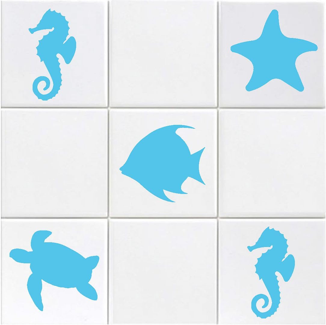 Hodge Creations Blue Sea Life Light Pack Of 16 Vinyl Tile Stickers Bathroom