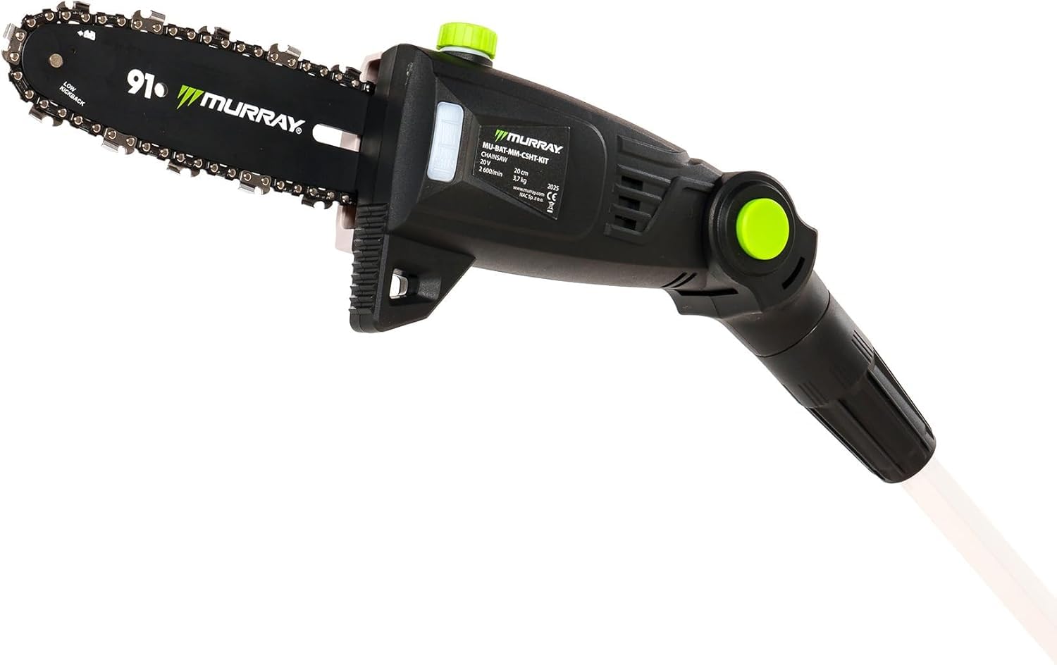 Murray Cortasetos & Motosierra Telescópica 2-en-1 con Batería MU-Bat-MM-CSHT-Kit – 20V, 3Ah, Hoja de Corte 40 cm, Guía de Sierra 20 cm, Sistema SDS, Inclinable, Alcance 330 cm