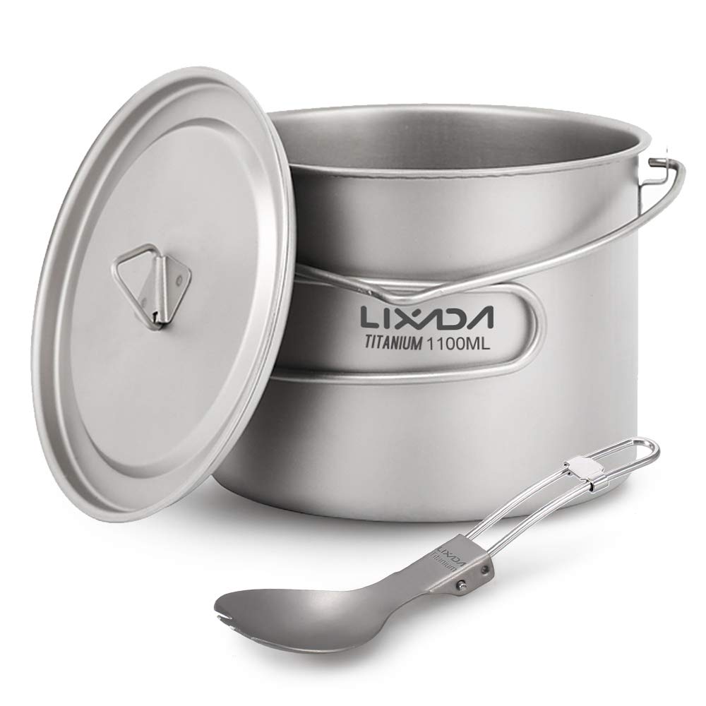 Lixada Lekki tytanowy pojemnik 750/900/1100 ml ze składaną łyżką, na biwak na świeżym powietrzu, piesze wycieczki i pikniki