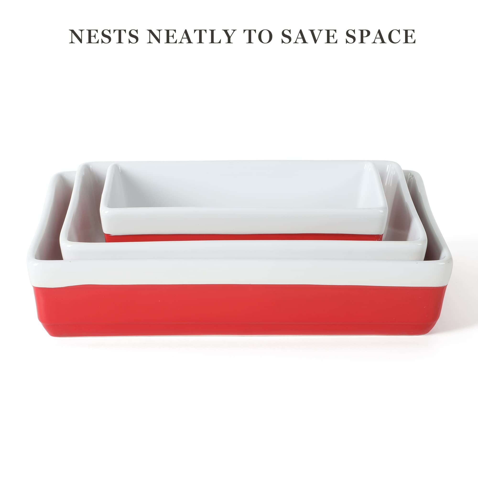 MARTHA STEWART 3-teiliges Backformen- und Auflaufform-Set aus Steingut, Rot