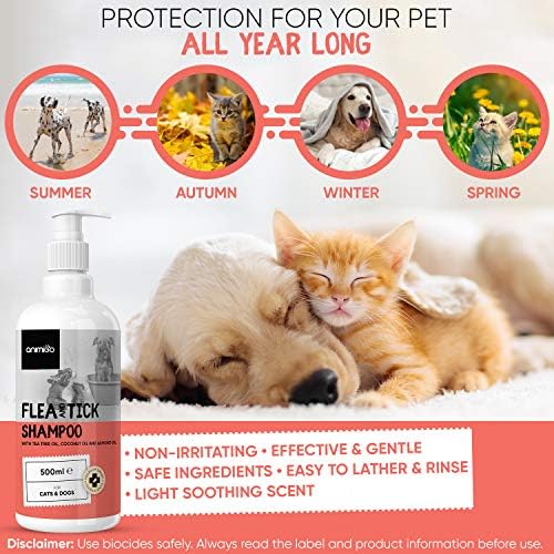 Animigo Flea and Tick Shampoo for Dogs, Cats, Puppies, & Kittens - 500ml - pH Balanced  Anti Itch Tick & Lice Repellent - Gentle & Sensitive Dog Shampoo with Oatmeal, Tea tree, Coconut & Almond Oil