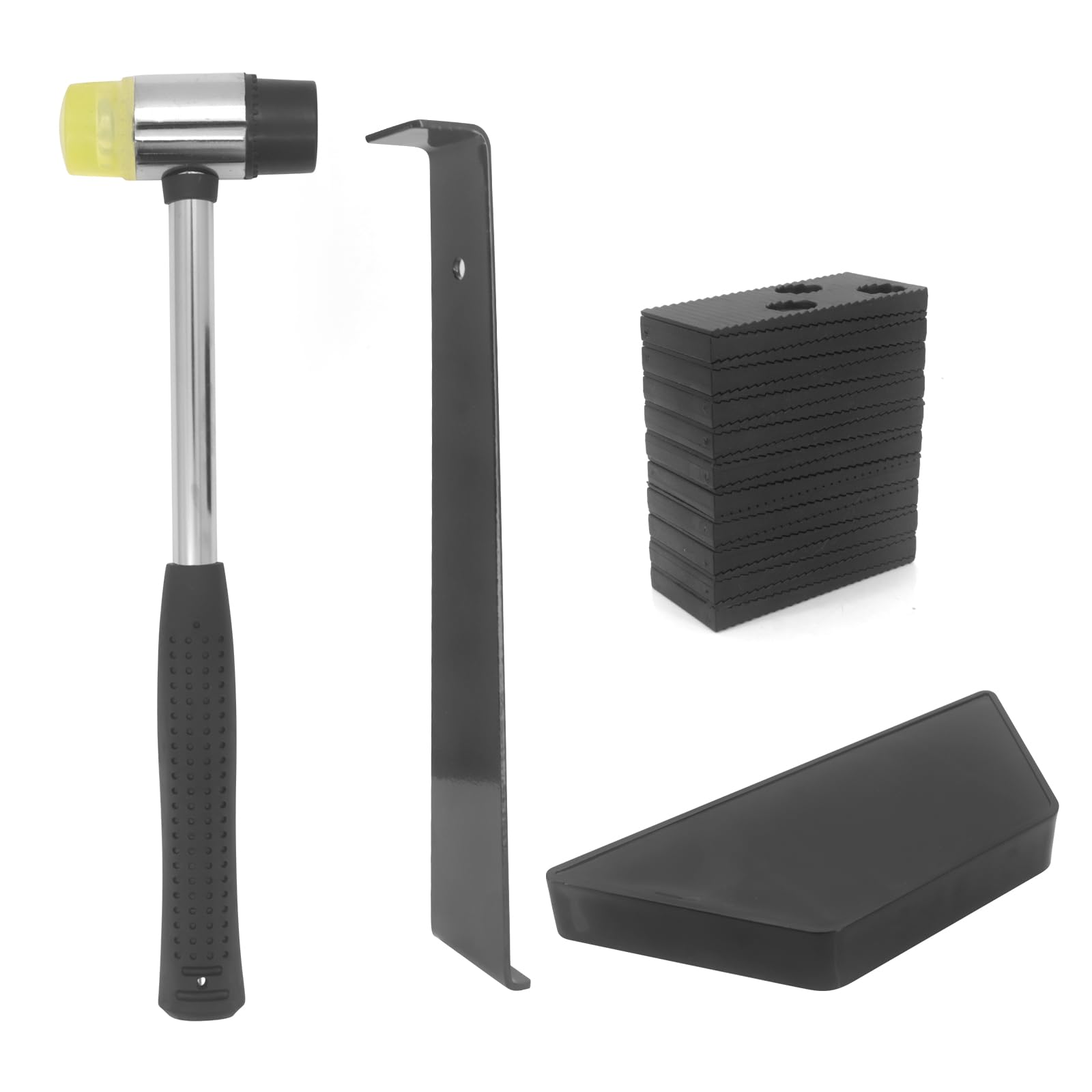 23 herramientas de suelo laminado, kit de instalación de suelos de madera laminada, herramientas de montaje de suelo laminado con bloque de roscado, mazo de doble cara, barra de tracción y 20