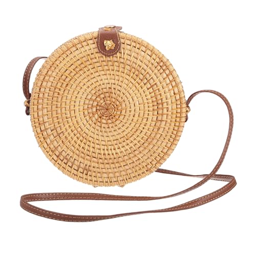 uxcell Round Rattan Bag for Women, Handmade Straw Crossbody Bags, Summer Purses Circle Shoulder Bag