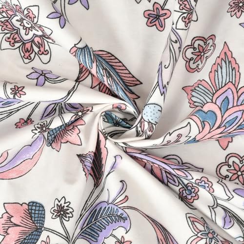 Image of Blue Strip Polycotton Fitted Bedsheet, Single 42x75 (Multi Floral) | 300 TC | All-Round Elastic Grip | Soft, Breathable & Colourfast | Wrinkle Resistant | Machine Washable