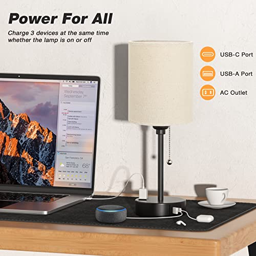 Image of Small Bedside Table Lamp for Bedroom - Desk Lamp with USB Ports for Dorm