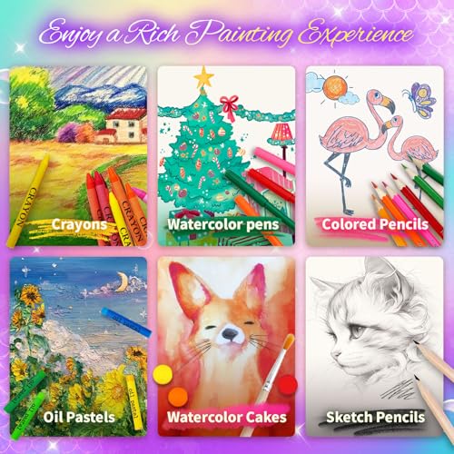 Cokiki Materiais de arte, conjuntos de arte de 184 peças para meninas de 6 a 12 anos, kit de arte de