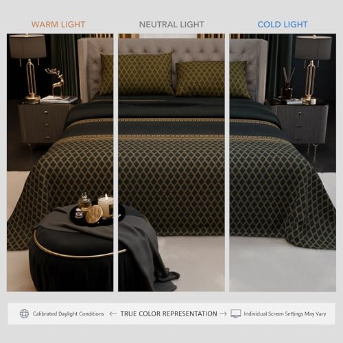 Image of Stoa Paris 100% Bamboo Cotton King Size Bedsheet with 2 Pillow Covers, 200TC Printed Bedding Set, Breathable, All-Season Comfort, Aesthetic Home Decor, Imperial Grandeur - Verde Empire (228cmx274cm)