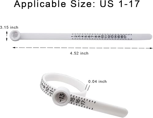 Miniatura 5 de NOVIIML - Herramienta de medición de anillo, medidor de tamaño de anillo reutilizable para dedos, herramienta de tamaño de joyería, 1-17 de EE. UU.