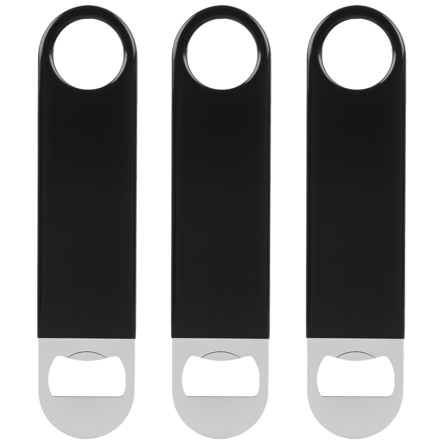 QWORK® 3 Pack Bottle Opener 18x4 cm, Stainless Steel Flat Beer Cap Remover with Non-Slip Rubber Grip for Professional Bartenders, Home Bar & Pubs