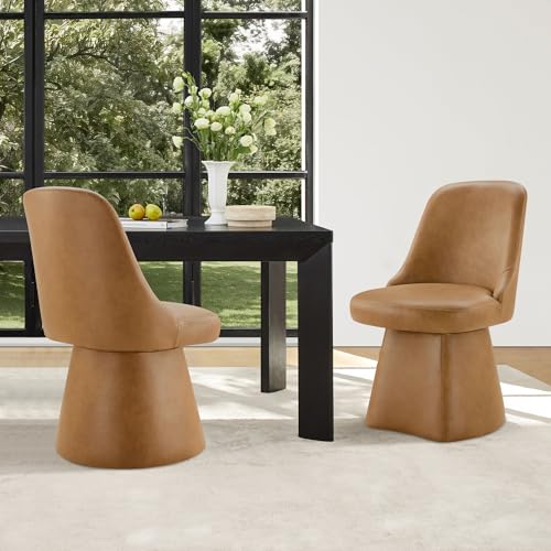 Image of KISLOT Swivel Dining Chairs Set of 1, Upholstered Mid Century Modern Deskchair with High Back, Faux Leather Kitchen Chairs for Dining Room, Bedroom, Dressing Room, Brown
