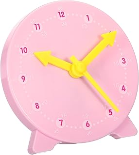 PATIKIL 4 inch Teaching Clock, Learn Clock Learning Tell Time Analog Clock Demonstration Clock 24 Hour 3 Pointers Geared Movement for Classroom Teacher, Pink