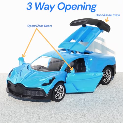 Image of Metal Die-Cast Sports Car | 1:37 Scale | Collectible Model | Durable Metal Body | Miniature Toy Vehicle | Classic Bug Design | Blue