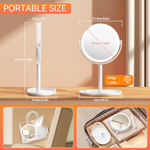 Auxmir 30X Magnifying Mirror with Light, 9'' Rechargeable Makeup Mirror with Tweezer, 3 Color Stepless Dimmable Mirrors with Phone Holders, 360° Free Standing Detachable Vanity Mirrors for Bedroom - Image 8