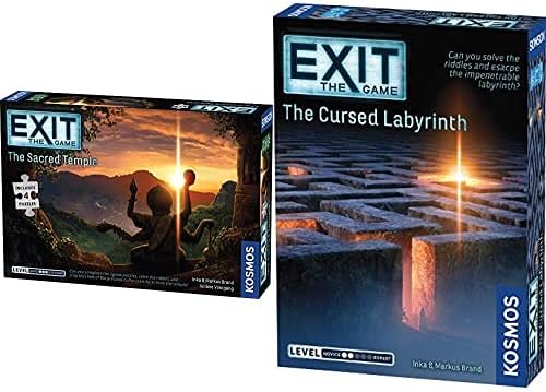 Exit: The Sacred Temple (with Jigsaw Puzzles) & EXIT: The Cursed Labyrinth | Exit: The Game - A Kosmos Game | Family-Friendly, Jigsaw Puzzle & Card-Based at-Home Escape Room | 1 to 4 Players, Ages 10+