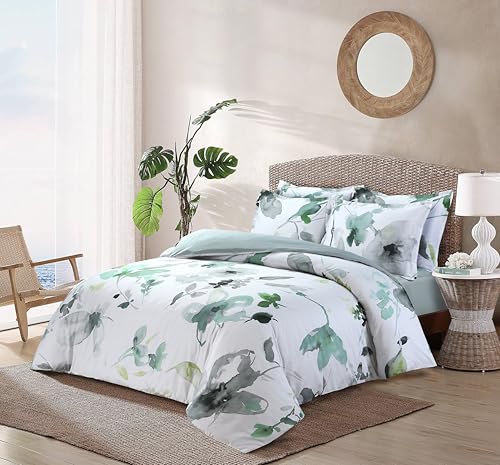 Majestic Giftware Madison Linen 6-Piece King Size Bedding Set (BL104-K) | Summer Breeze - Emerald 300 TC 100% Cotton Sateen Durable & Washable | 1 Fitted Sheet, 1 Duvet, 4 Pillowcases