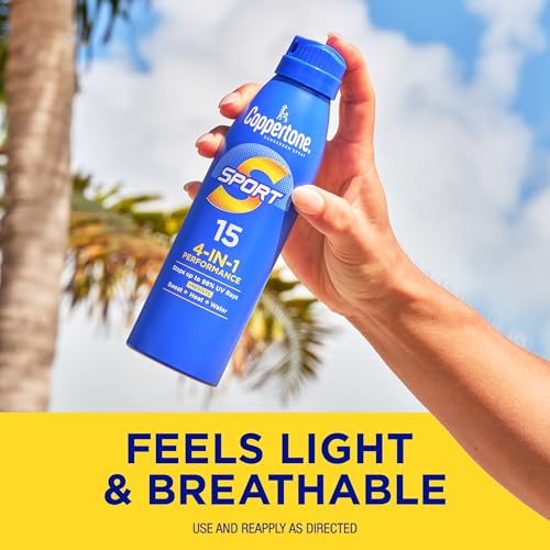 Image of Coppertone SPORT Sunscreen Spray SPF 15, 5.5 FL OZ | Spray Sunscreen Broad Spectrum SPF 15, Sweat, Heat and Water Resistant, PABA, Oxybenzone, Octinoxate, Paraben and Dye Free