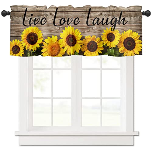 Azvizanmo CUSTOM WINDOW CURTAIN VALANCE Sunflower Short Window Valance Curtains, Live Love Laugh Quoted Bronze Vintage Wooden Barn Print, Window Treatment Valances thumb #3