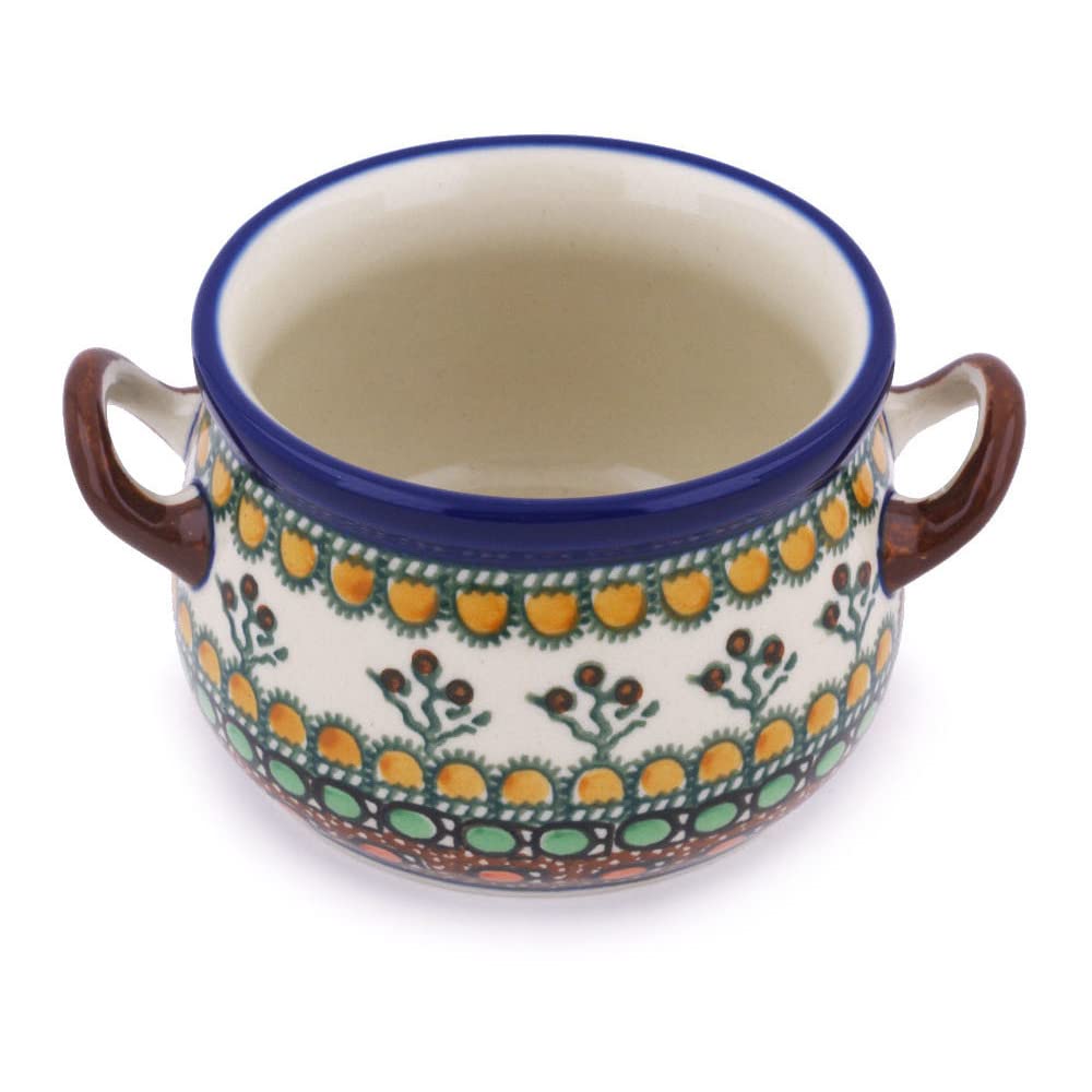 Authentic Polish Pottery Bouillon Cup Signature UNIKAT in Cranberry Medley Design Handmade in Boles?awiec Poland by Ceramika Artystyczna + Certificate of Authenticity