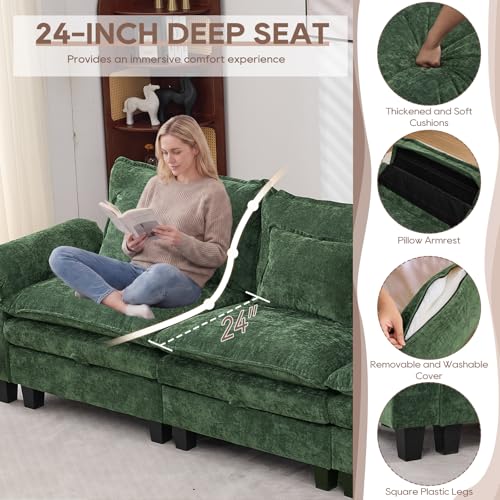 Image of IPKIG 151 inch Modular Cloud Couch with Storage, U Shaped Sectional Sofa with Ottoman & Pillow, Chenille Deep Seat Sectional Couches for Living Room, Apartment, Green