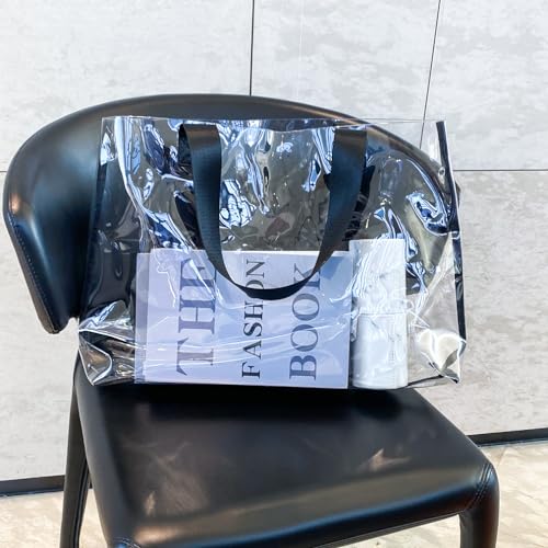 Image of Clear Large Tote Bag - Versatile, Waterproof, Stain Resistant, Transparent Shoulder Tote Bag for Work