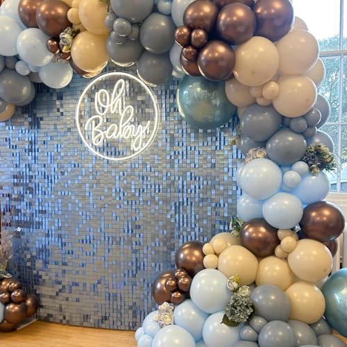 Image of Shimmer Wall Backdrop Baby Blue Square Sequin Wall Panel Backdrop Decor for Wedding, Anniversary, Birthday, Party, 12 Panels